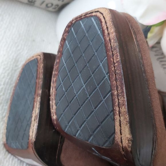 Frye Harmony heel suede leather boots brown harness platform - Picture 10 of 16